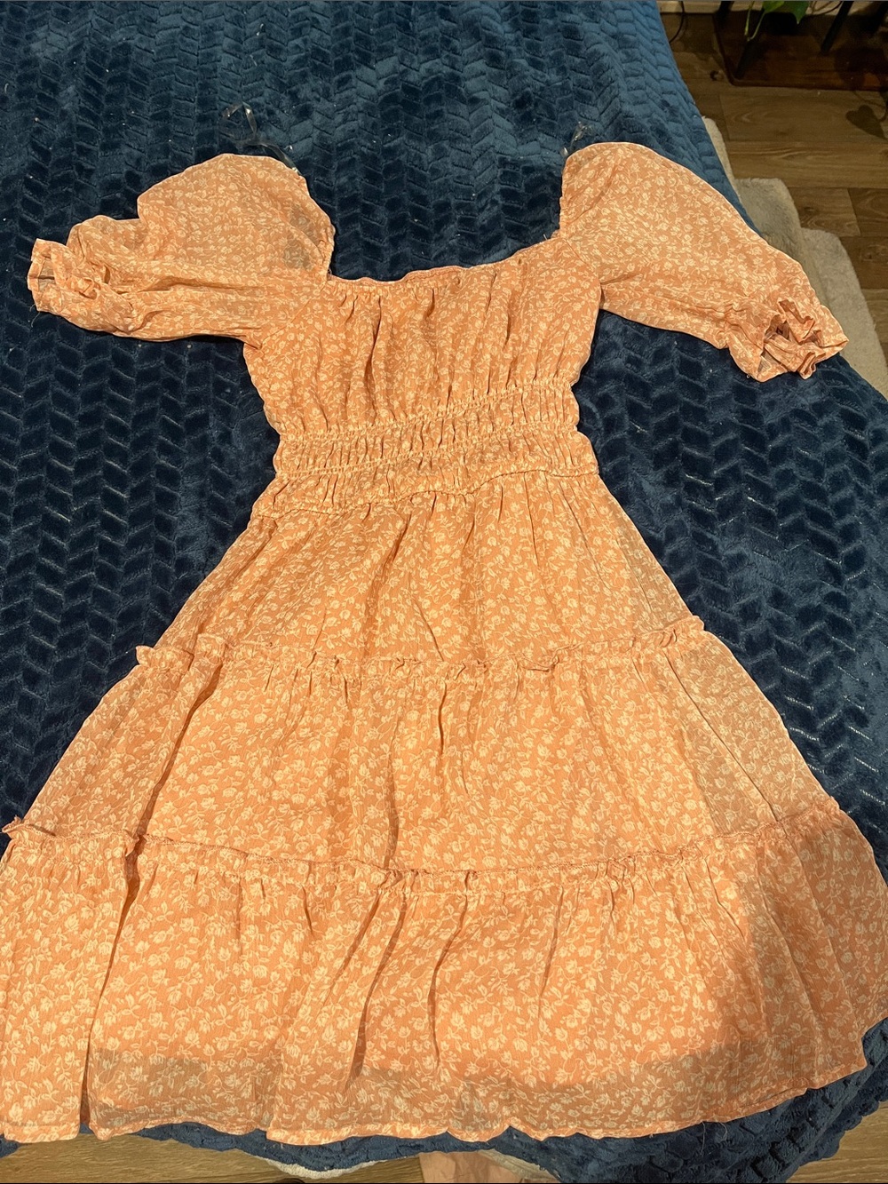 Trixxi Peach Floral Smocked Neckline Dress